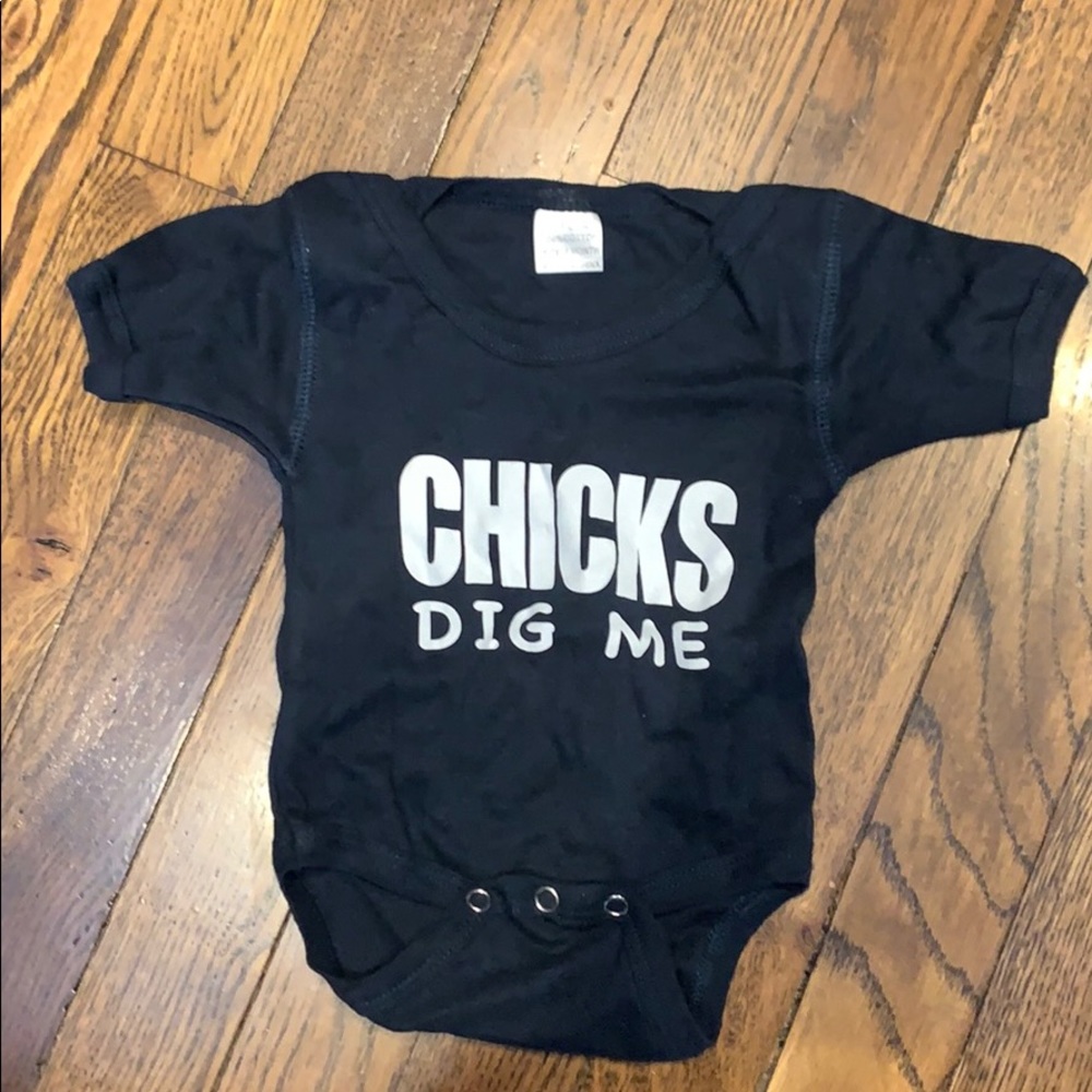 Navy blue “chicks dig me” boys onesie